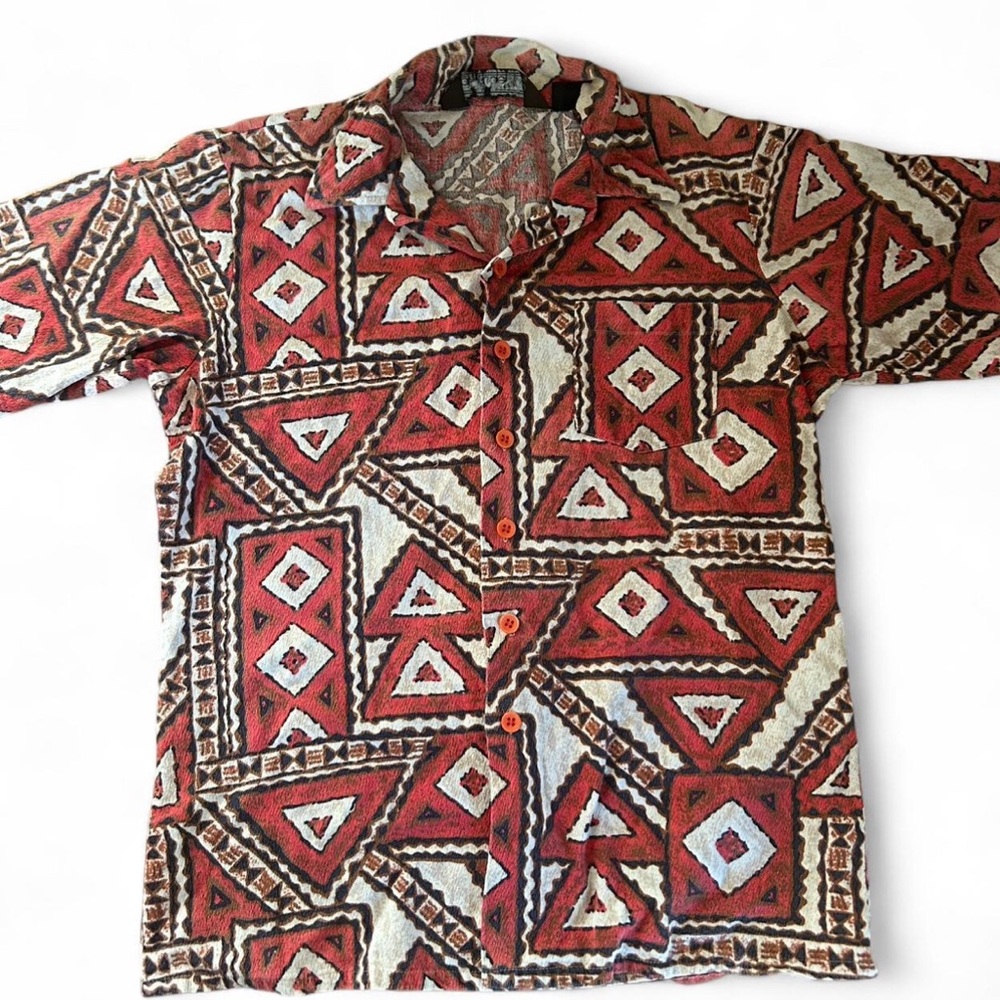 Geometric Red and Black Men's Casual Shirt